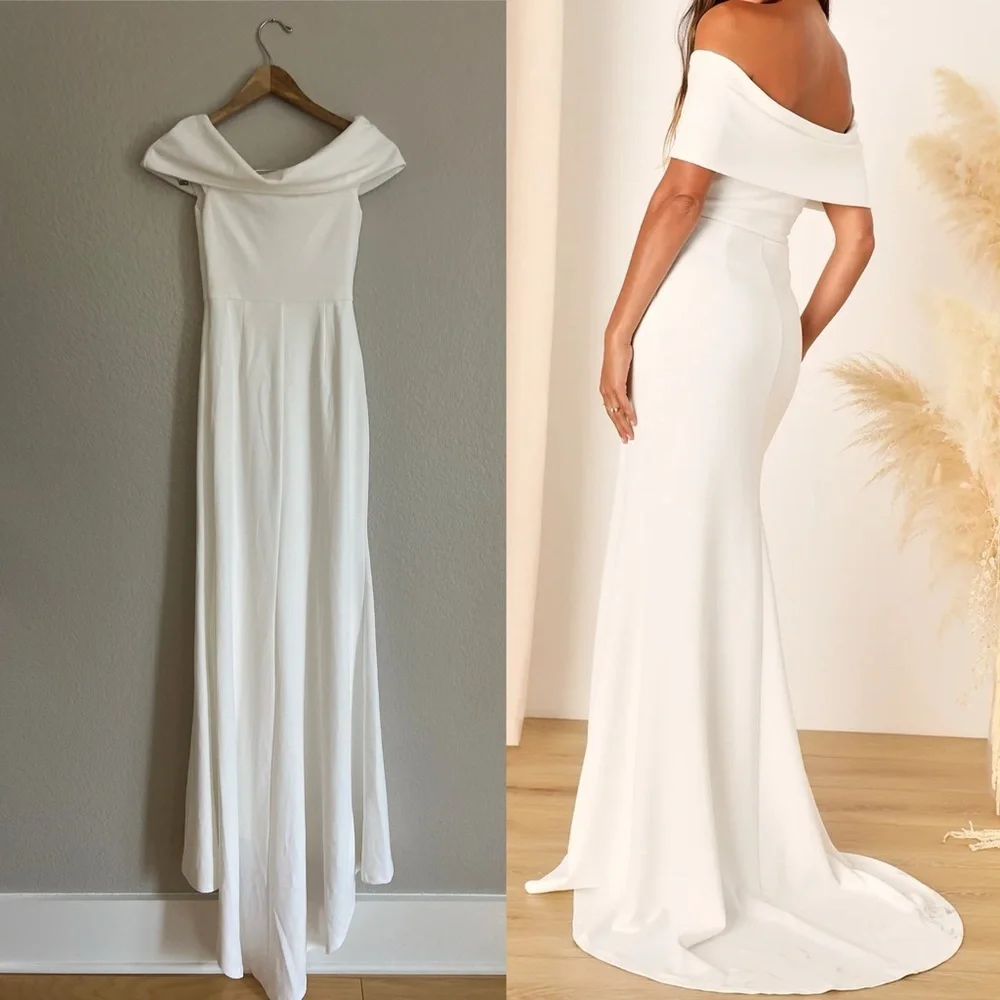 Exceptional Romance White Off-the-Shoulder Mermaid Maxi Dress NWOT_2